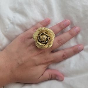Gold Glitter Flower Stretch Ring One Size Fits All